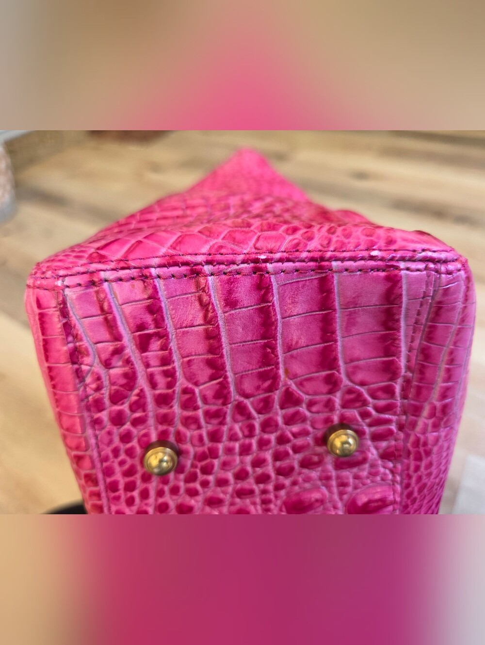 Brahmin Pink Croc-Embossed Tote Bag - Picture 13 of 16